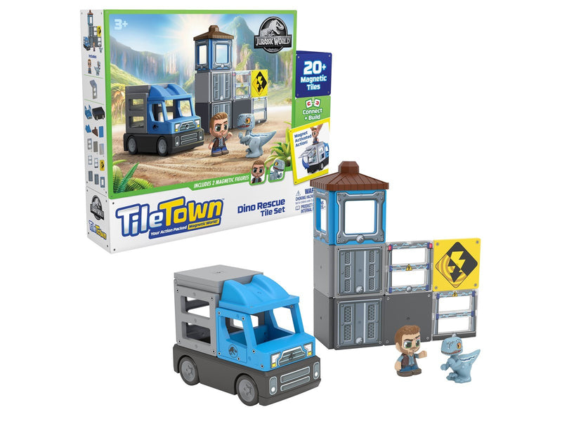 Tile Town Jurassic World Dino Rescue Magnetic Tiles Playset 22 pcs