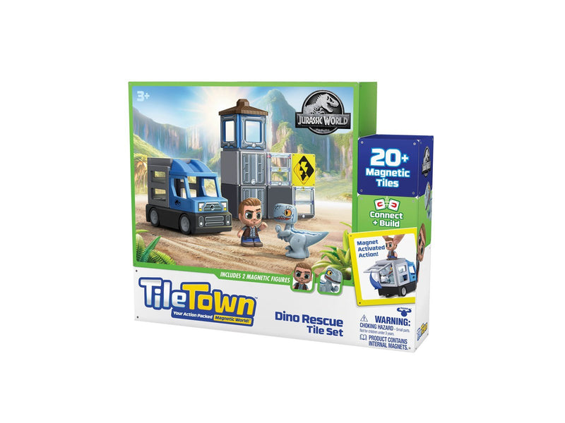 Tile Town Jurassic World Dino Rescue Magnetic Tiles Playset 22 pcs
