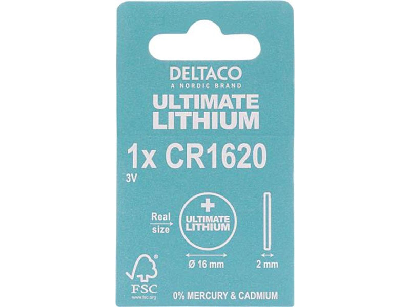 Deltaco Ultimate Lithium Battery CR1620 Button Cell - 1-pack