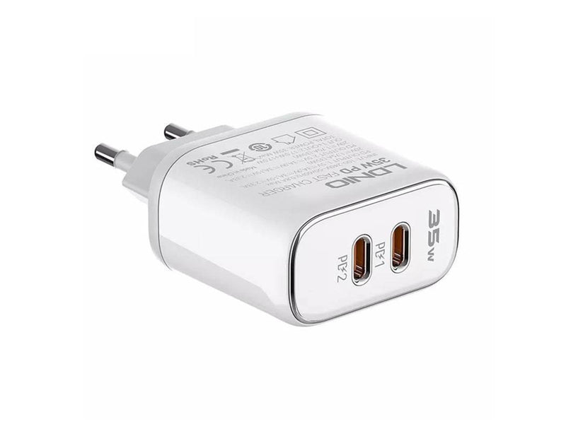 LDNIO A2528M 2USB-C power charger for Apple + USB-C - Lightning cable