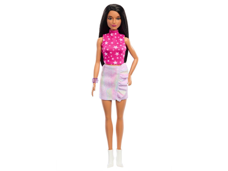 Barbie Fashionistas Doll 215 With Black Straight Hair & Iridescent Skirt