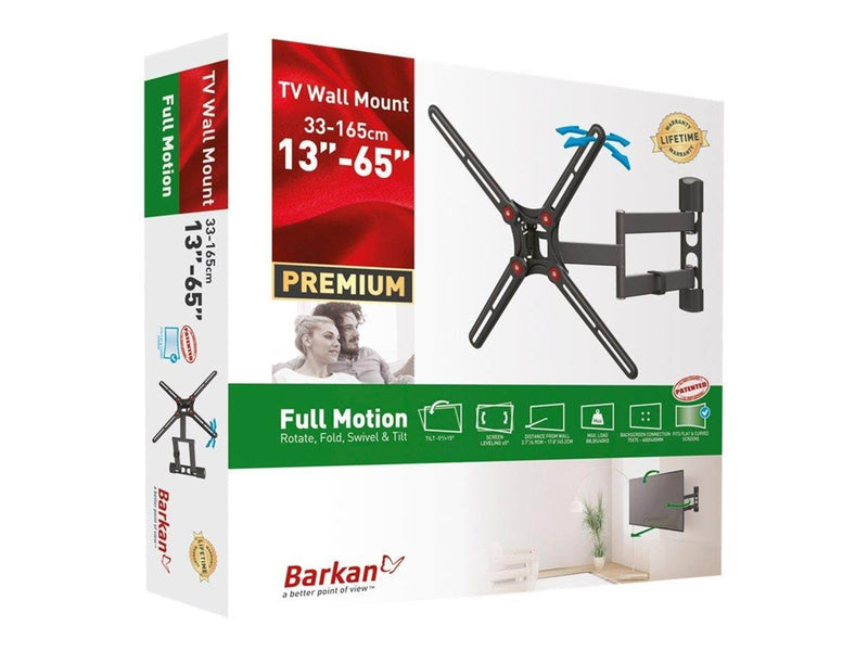 Barkan BM343 bracket - full-motion - for LCD display/ curved LCD display - black 40 kg 65" 100 x 100 mm