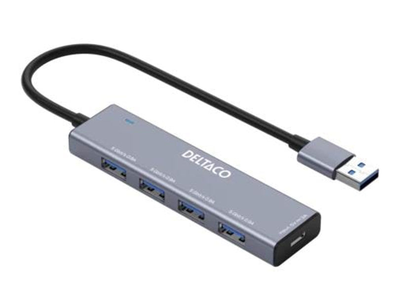 Deltaco USB-A hub - 4x USB-A Female USB-Hubs - USB 3.0 - 4 - silber