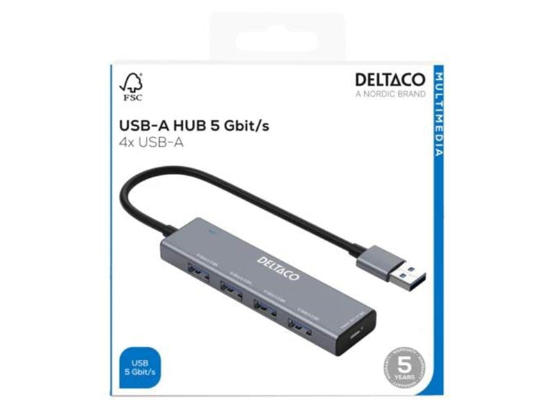 Deltaco USB-A hub - 4x USB-A Female USB-Hubs - USB 3.0 - 4 - silber