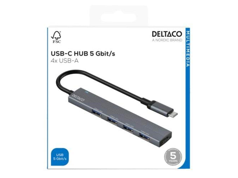 Deltaco USB-C Hub 5 Gbps - 4x USB-A Female USB-Hubs - 4 - silber