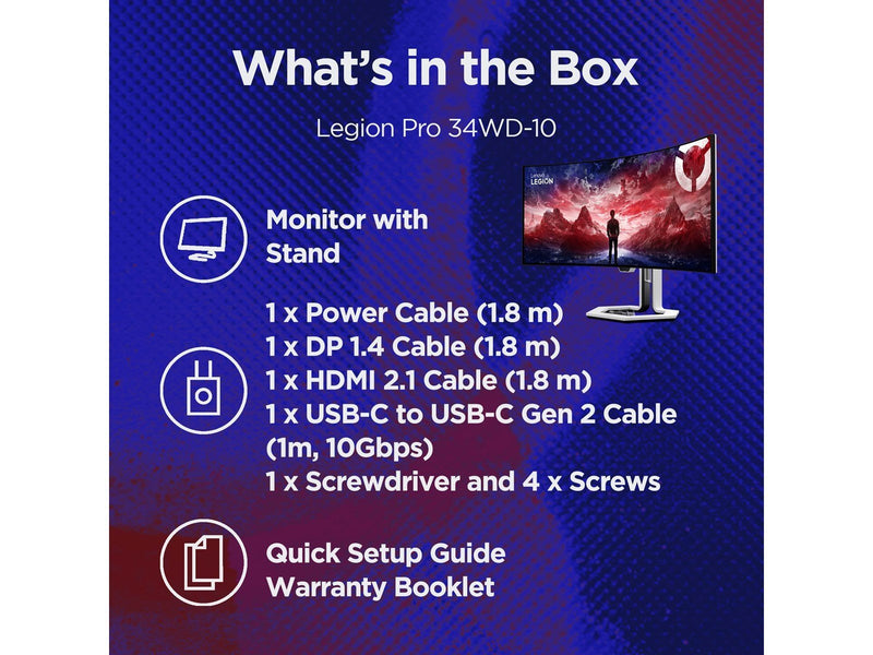 34" Lenovo Legion PRO 34WD-10 - 3440x1440 (UWQHD) - 240Hz - OLED - 140W USB-C - Curved