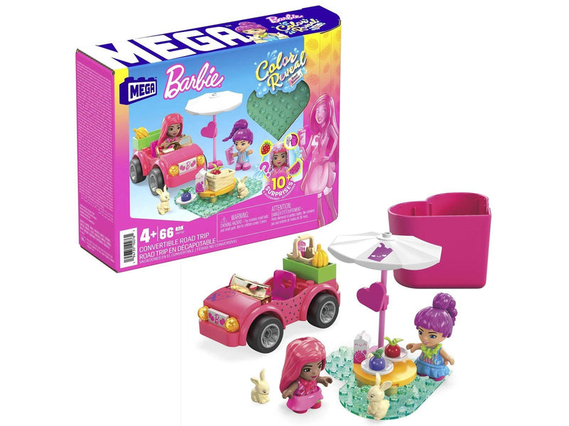 MEGA Barbie Colour Reveal Convertible Road Trip Building Toy Car With 2 Dolls
