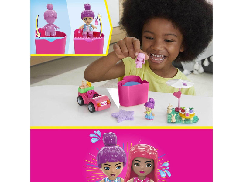 MEGA Barbie Colour Reveal Convertible Road Trip Building Toy Car With 2 Dolls