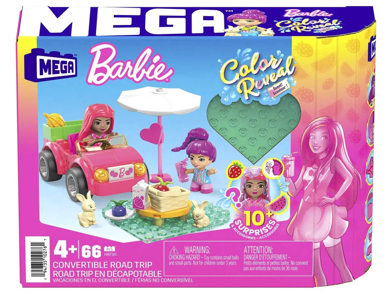 MEGA Barbie Colour Reveal Convertible Road Trip Building Toy Car With 2 Dolls