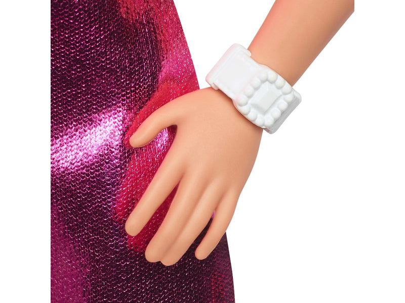Barbie Fashionistas Doll 230 in Metallic Pink Minidress With Heart Cut-Out