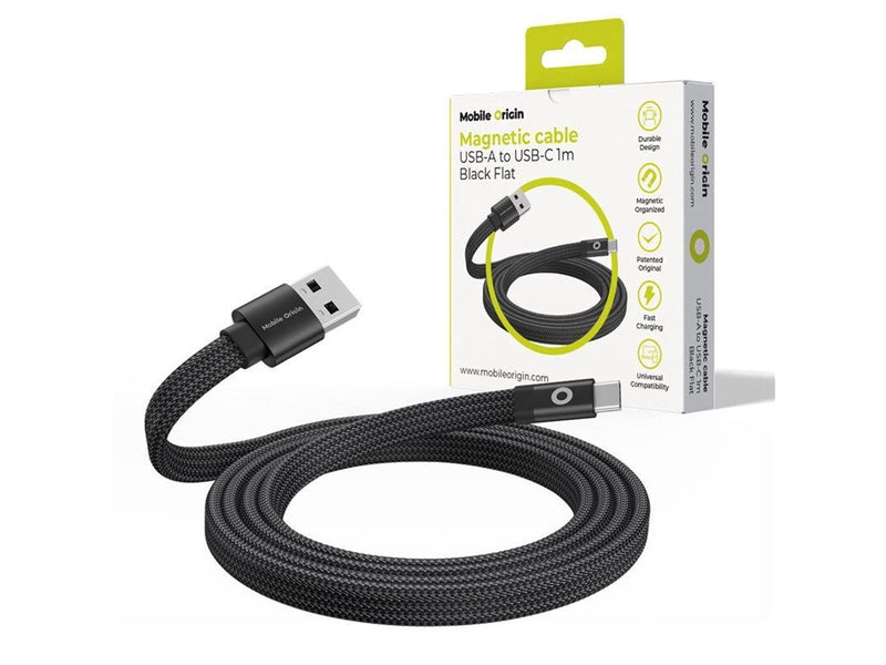 Mobile Origin Magnetic Flat Patented Original Cable USB-A to USB-C - 1m - Black