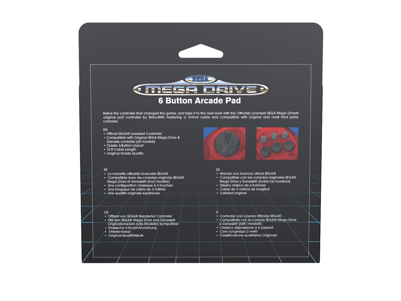 Retro-Bit Crimson Red - Wired Controller - Sega Mega Drive