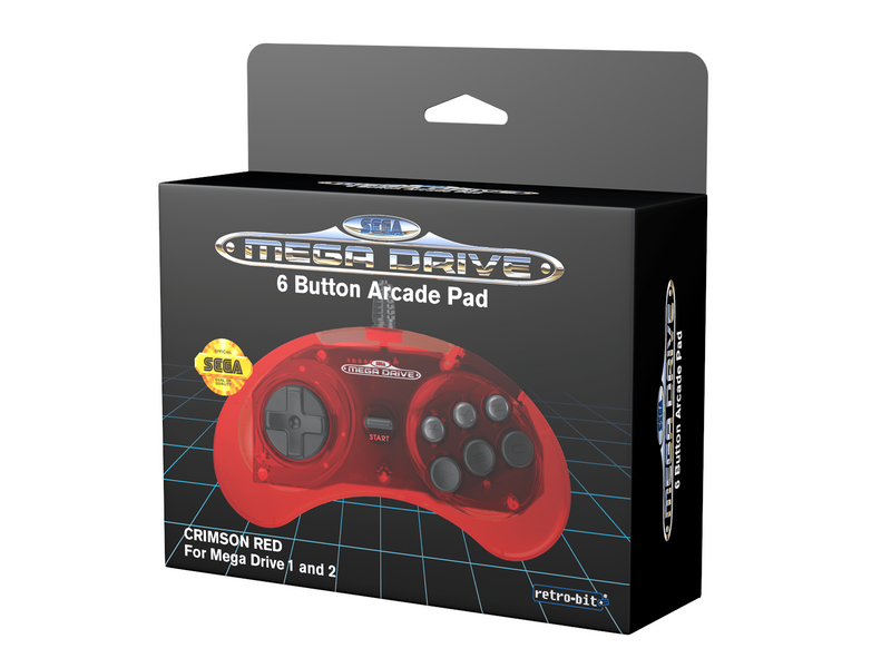 Retro-Bit Crimson Red - Wired Controller - Sega Mega Drive