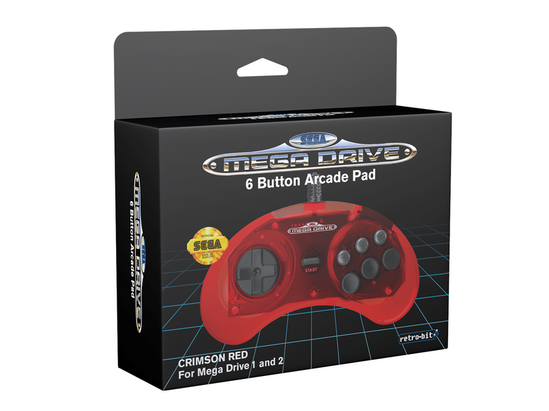 Retro-Bit Crimson Red - Wired Controller - Sega Mega Drive