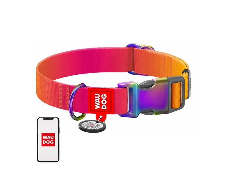 Waudog Nylon dog collar with QR code 15 mm wide 25-35 cm long orange