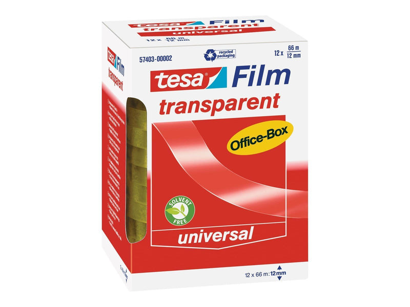 tesa film office tape - 12 mm x 66 m - transparent (pack of 12)