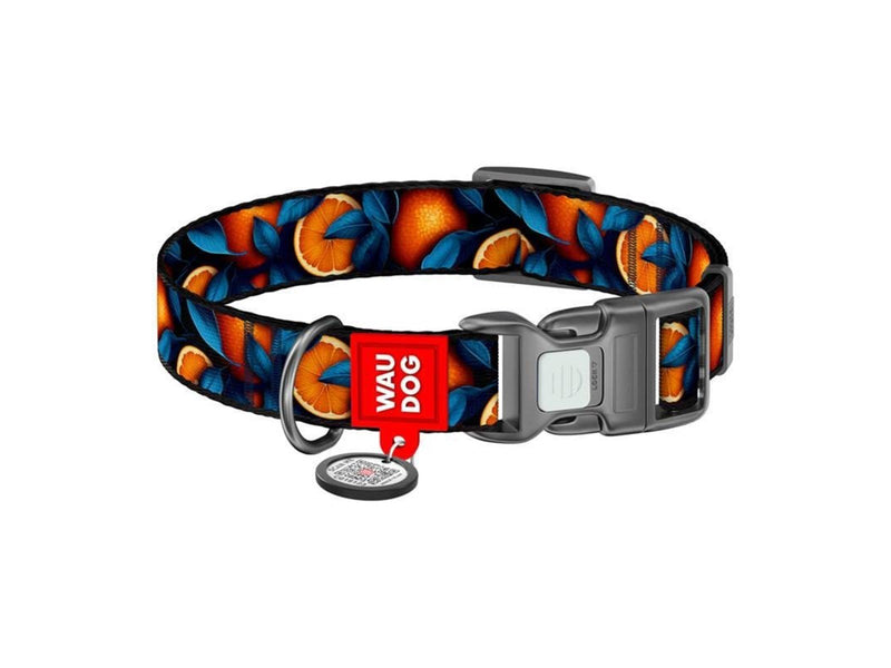 Waudog Oranges" nylon dog collar with QR code size L