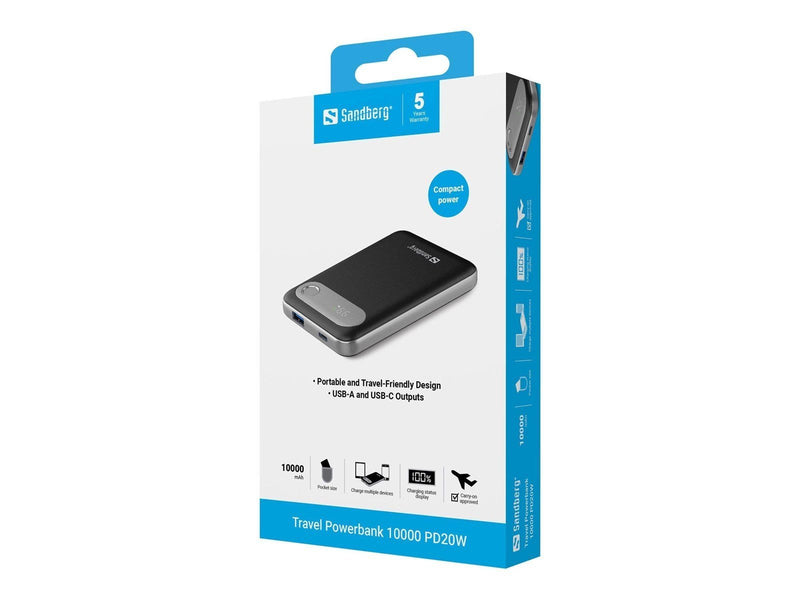 Sandberg Travel Powerbank 10000 PD20W Powerbank (Akku) - schwarz - 10000 mAh