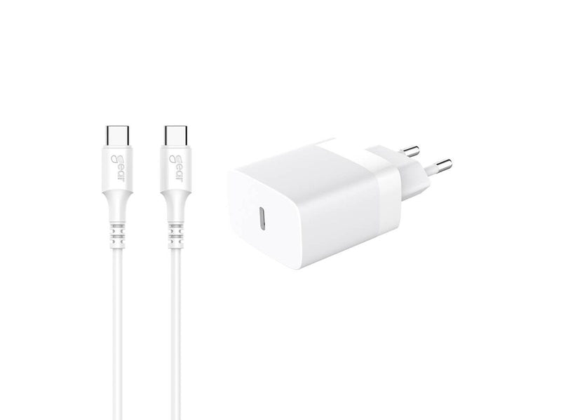 GEAR Charger 220V 1xUSB-C PD/PPS 30W + USB-C to USB-C Cable - White