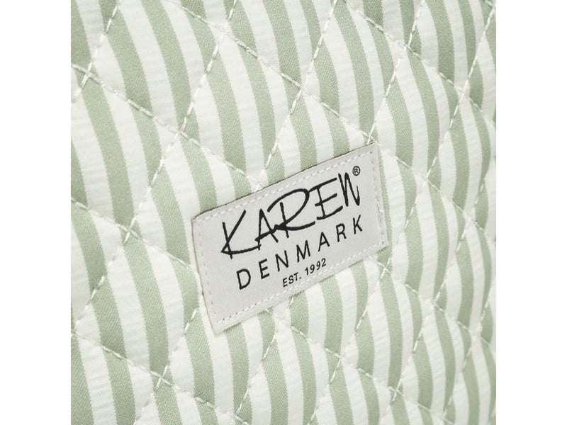 Karen Large toiletry bag with handle in green/white striped quilt