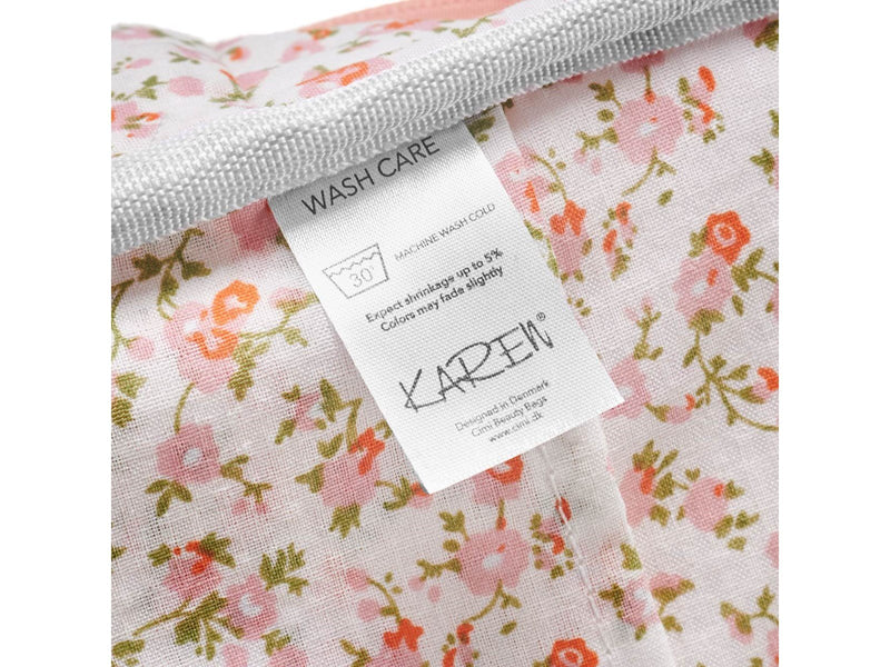 Karen Large toiletry bag with handle in pink checkered quilt