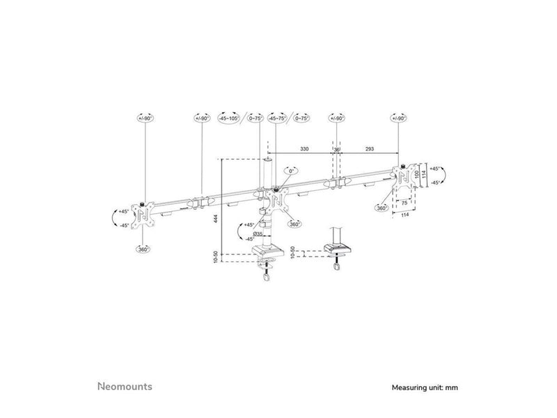 Neomounts DS60-600BL3 mounting kit - full-motion - for 3 monitors - black