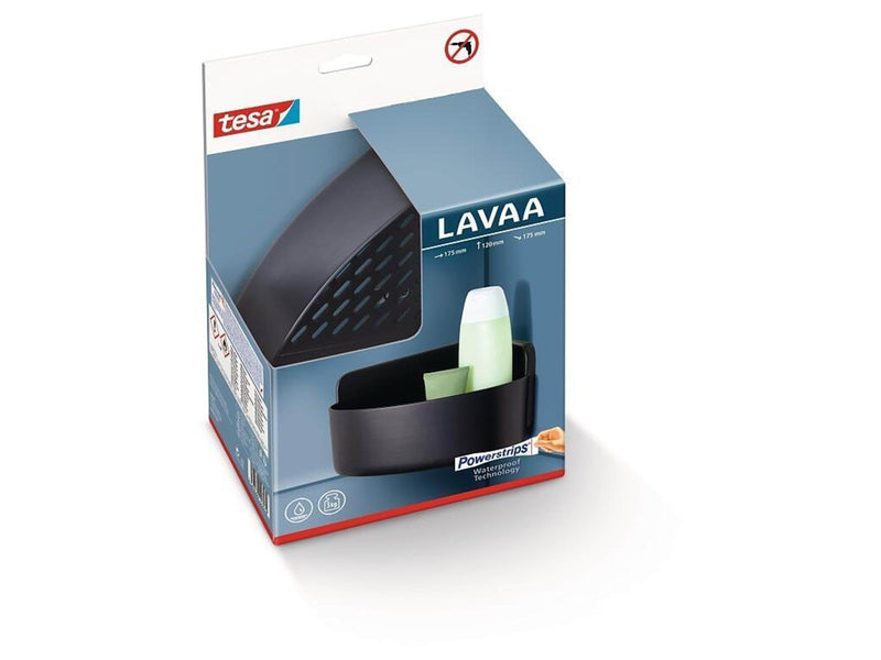 tesa LAVAA Corner Shower Basket Small Self-adhesive High-quality Matt Black Plastic