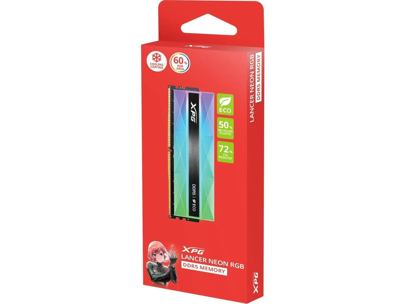 A-Data XPG Lancer Neon RGB DDR5-6000 - 16GB - CL30 - Single Channel (1 pcs) - AMD EXPO & Intel XMP - Transparent / RGB