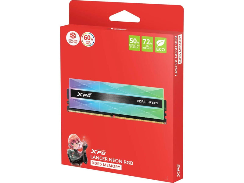 A-Data XPG Lancer Neon RGB DDR5-6000 - 32GB - CL30 - Dual Channel (2 pcs) - AMD EXPO & Intel XMP - Transparent / RGB