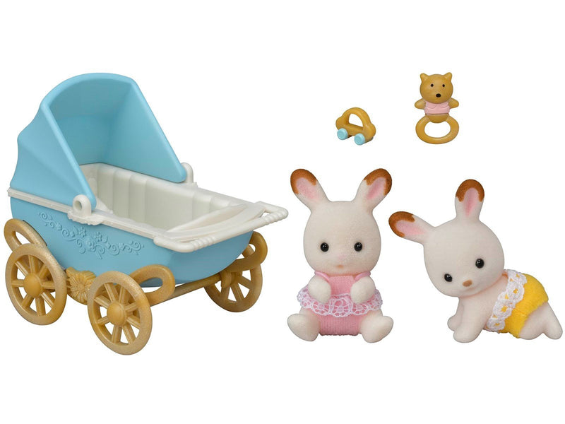 Sylvanian Families Chocolate Rabbit Twins Set with Pram