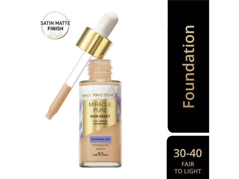 Max Factor Miracle Pure 2in1 Skin Reset Serum Foundation 30-40 Fair to Light
