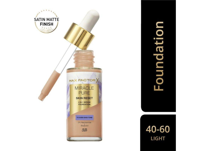 Max Factor Miracle Pure 2in1 Skin Reset Serum Foundation 40-60 Light