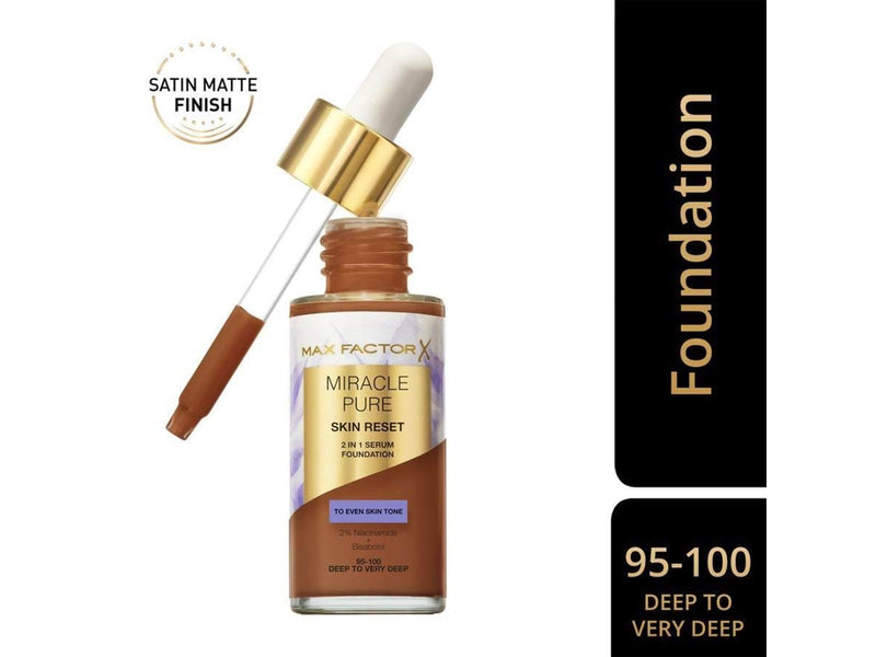 Max Factor Miracle Pure 2in1 Skin Reset Serum Foundation 95-100 Deep to Very Deep