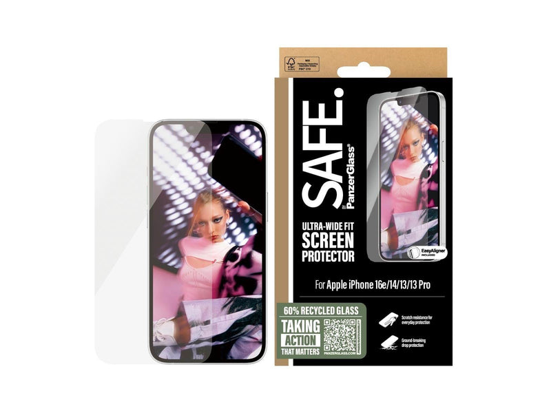 SAFE. by PanzerGlass Screen Protector iPhone 16e | 14 | 13 | 13 Pro | Ultra-Wide Fit w. Aligner