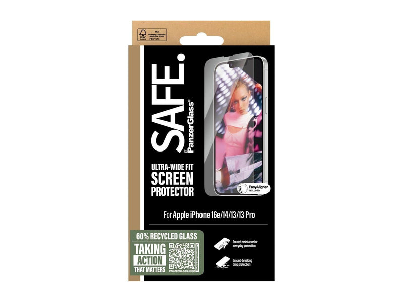 SAFE. by PanzerGlass Screen Protector iPhone 16e | 14 | 13 | 13 Pro | Ultra-Wide Fit w. Aligner