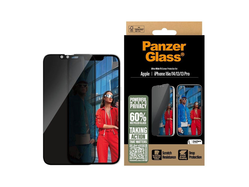 PanzerGlass Privacy Screen Protector iPhone 16e | 14 | 13 | 13 Pro | Ultra-Wide Fit w. Aligner
