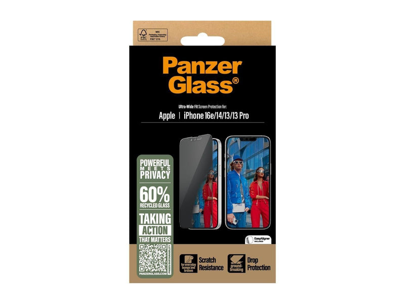 PanzerGlass Privacy Screen Protector iPhone 16e | 14 | 13 | 13 Pro | Ultra-Wide Fit w. Aligner