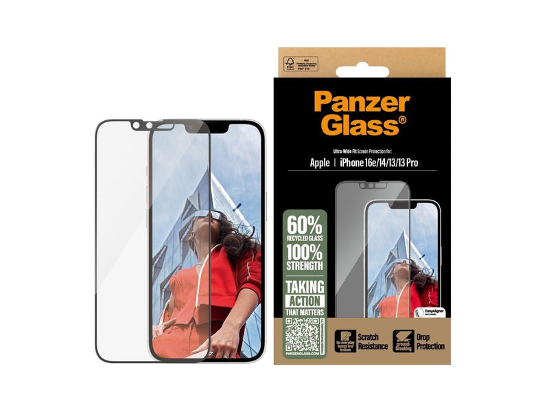PanzerGlass Screen Protector iPhone 16e | 14 | 13 | 13 Pro | Ultra-Wide Fit w. Aligner