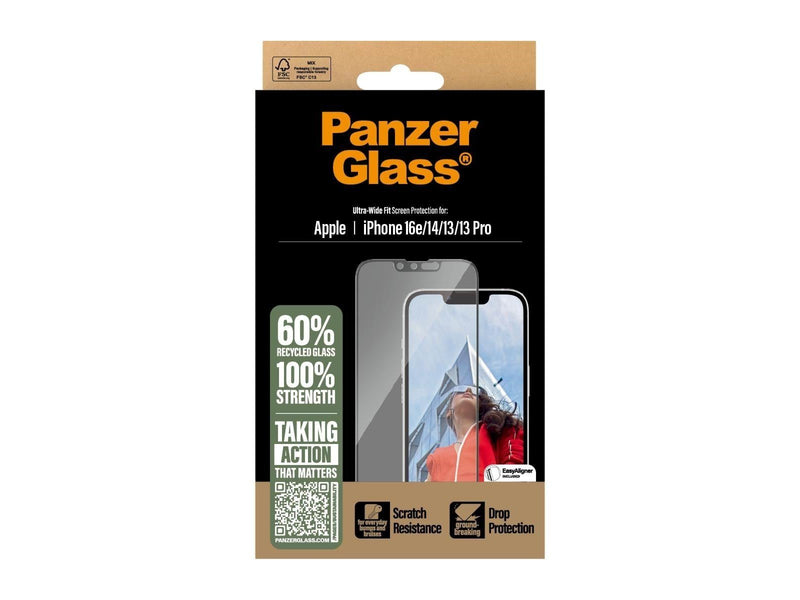 PanzerGlass Screen Protector iPhone 16e | 14 | 13 | 13 Pro | Ultra-Wide Fit w. Aligner