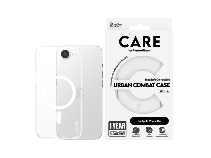 CARE by PanzerGlass Flagship Case Transparent Urban Combat w. White MagSafe iPhone 16e