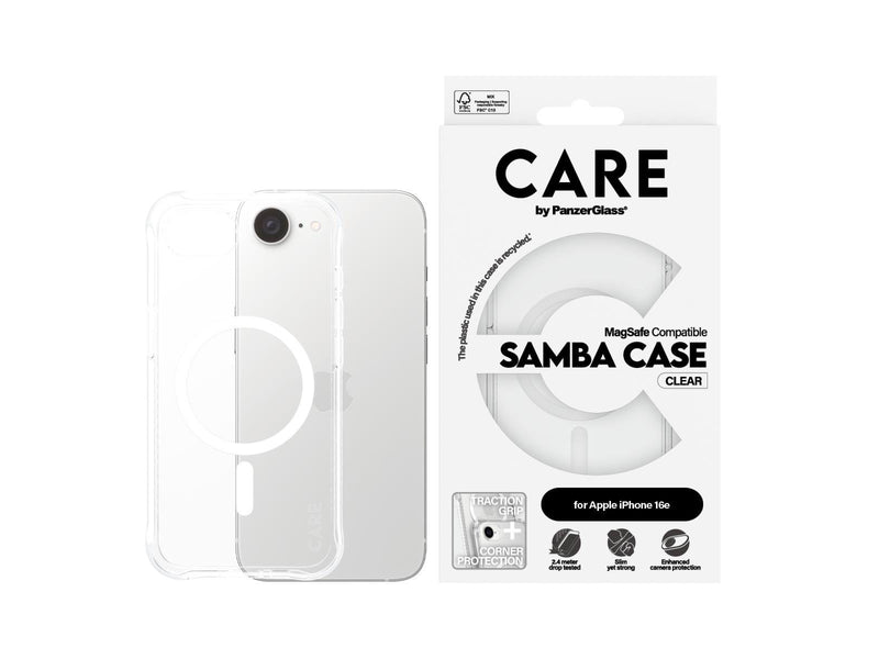 CARE by PanzerGlass Fashionable Case Samba Transparent w. White MagSafe iPhone 16e