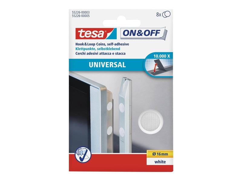 tesa On & Off - mounting adhesive - 1.6 cm diameter - white (pack of 8)