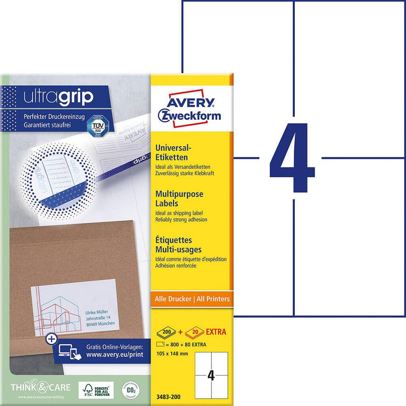 AVERY Zweckform Etiketten 3483-200 weiß 105,0 x 148,0 mm - 880 Stück