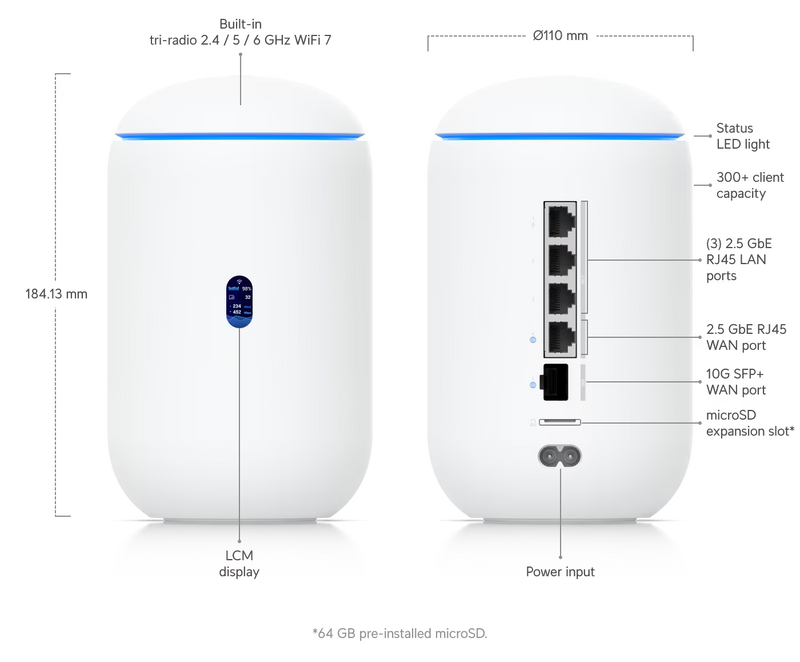 Ubiquiti UDR7 Dream Router 7 - Router 802.11a/b/g/n/ac/ax/be (Wi-Fi 7)