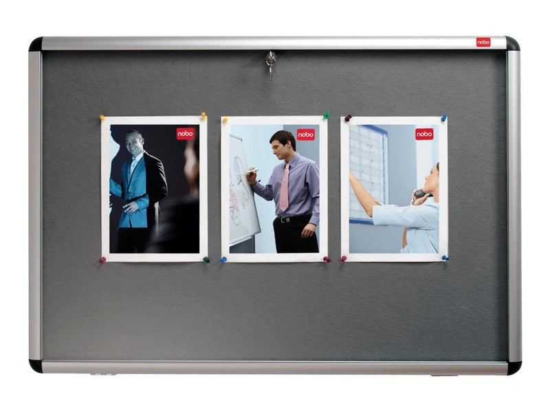Nobo enclosed bulletin board - 965 x 665 mm - grey