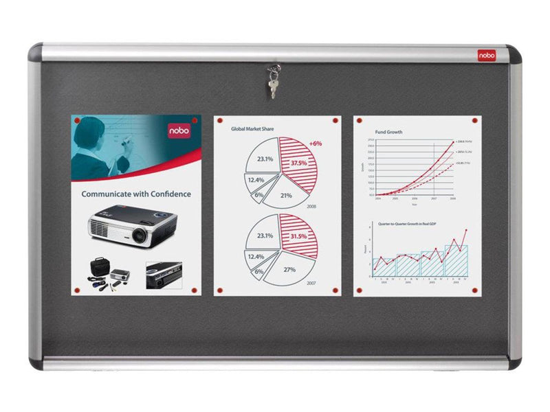Nobo enclosed bulletin board - 965 x 665 mm - grey