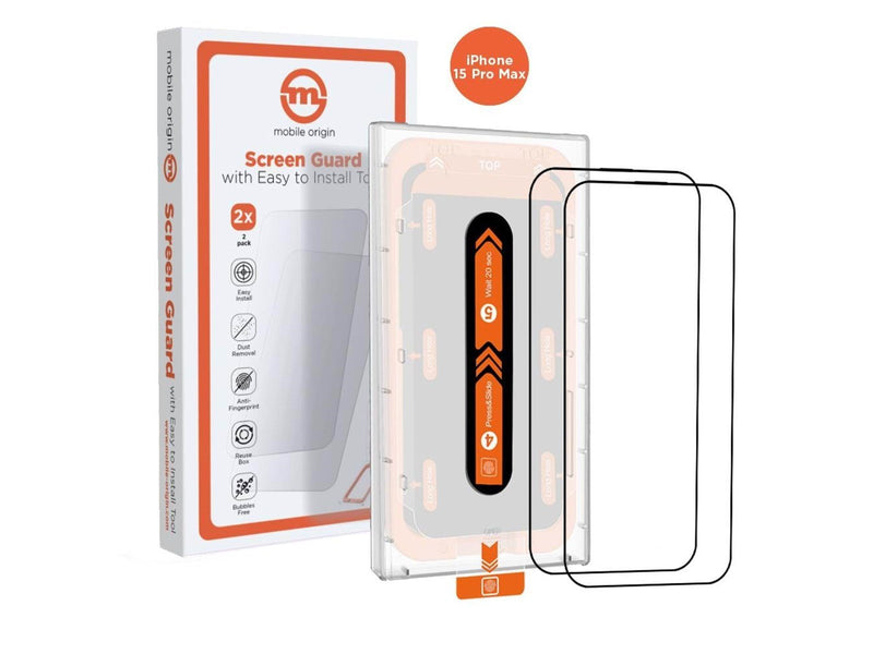 Mobile Origin Orange Screen Guard iPhone 15 Pro Max with easy applicator - 2 pack