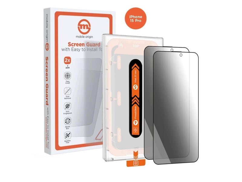 Mobile Origin Privacy Screen Guard iPhone 15 Pro with easy applicator - 2 pack
