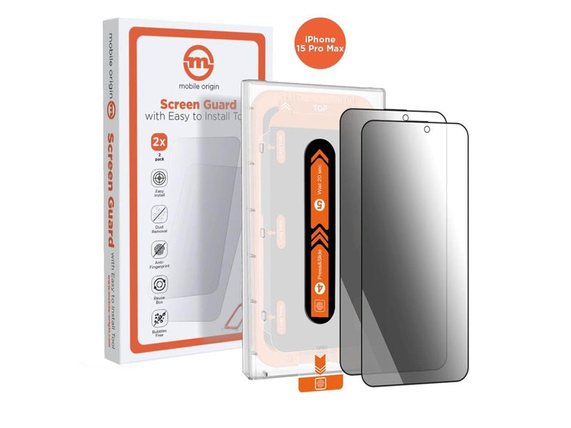 Mobile Origin Privacy Screen Guard iPhone 15 Pro Max with easy applicator - 2 pack