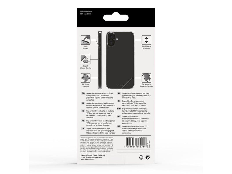 Vivanco Slim TPU Cover for iPhone 16 Plus - Clear